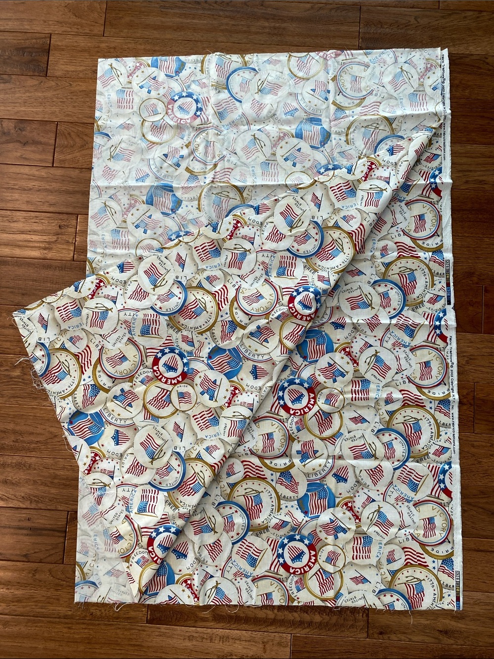 Patriotic Flag Button Print Fabric Panel - Red, White & Blue